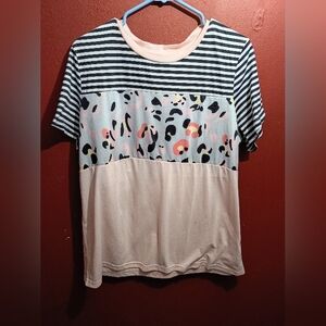 Striped and Leopard Print T-Shirt